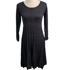 Calvin Klein Sweater Dress Fit & Flare Bell Sleeve Pleated Charcoal Grey Size L